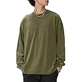 KEEPSHOWING Men's Oversized T Shirts Long Sleeve Shirts for Men Vintage Acid Wash Comfort Colors Crewneck Sweatshirt