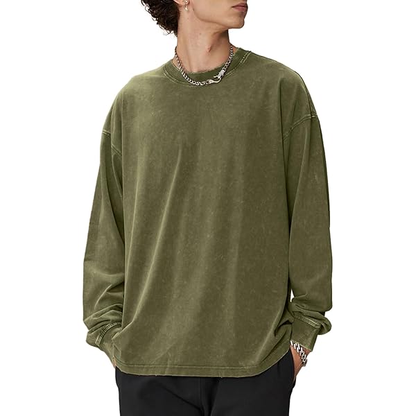 Men's Heavy Cotton Long Sleeve T-Shirt Wash Solid Oversized