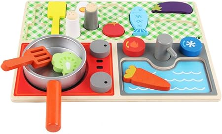 Amazon Mille Ti Rana おままごとセット 木製 キッチン 食材 食器 調理器具 野菜 シンク コンロ ごっこ遊び おもちゃ タイプa セット おもちゃ