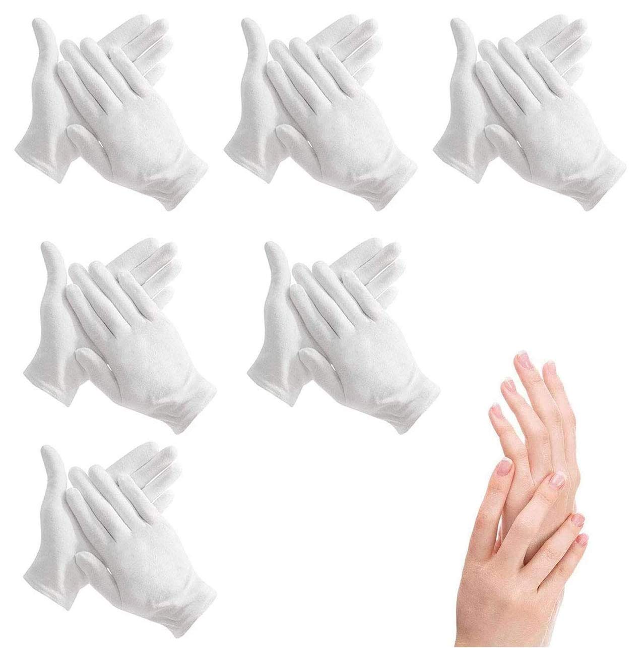 100% Cotton Gloves for Eczema,6 Pairs White Cotton Moisturizing Gloves Over Night Bedtime | Cosmetic Inspection Premium Cloth Quality | Dry Sensitive Irritated Skin Spa Therapy Secure Wristband — image 1