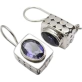 SilverStarJewel Natural 6 x 8 mm Facetted Iolite Earrings 0.8" 925 Solid Silver Bijoux