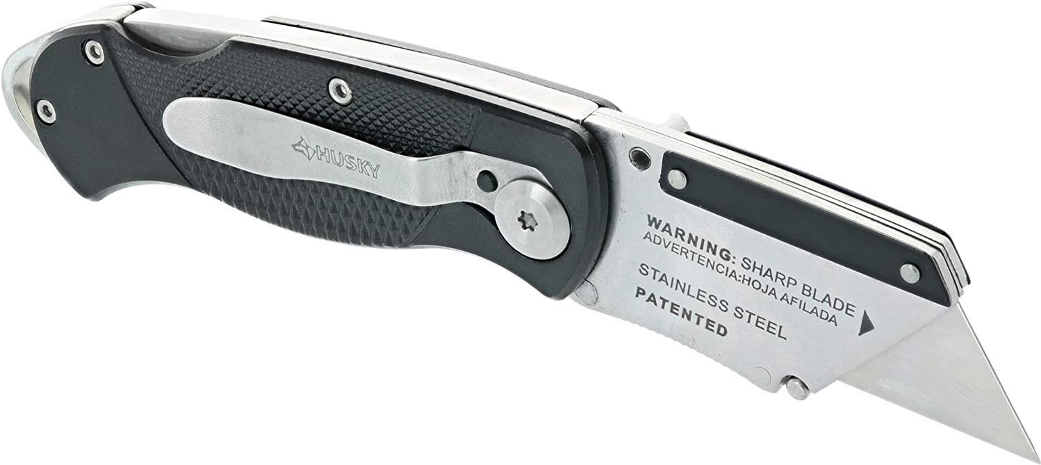 Husky 21113 Folding Sure-Grip Lock Back Utility Knife w/ 10 Disposable Blades Included (Colors Vary) - Utility Knives - 
