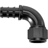 EVIL ENERGY 12 AN 90 Degree Push Lock Fitting, Full Flow Hose End, Aluminum | 3/4" Barb, 1-1/16-12 UNF, 1500 PSI, One-Piece Full Flow Design, Black, for Rubber Hose