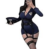 TWBQND Women's Sexy Police Cosplay Costume Erotic Officer Outfit Policewoman Cop Outfits Dress Fancy Dress with Stockings Hat