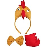 TIKSON 3 Pieces Animal Costume Rooster Chicken Chick Headband Accessories for Halloween Dress Up