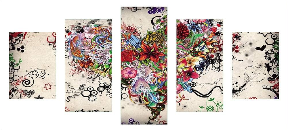 Adarl DIY 5D Diamond Painting by Number Kit, Full Drill Rhinestone Embroidery Cross Stitch Picture for Wall Decoration, 5 Sets of Splicing Painting(Heart Flower and Butterfly)
