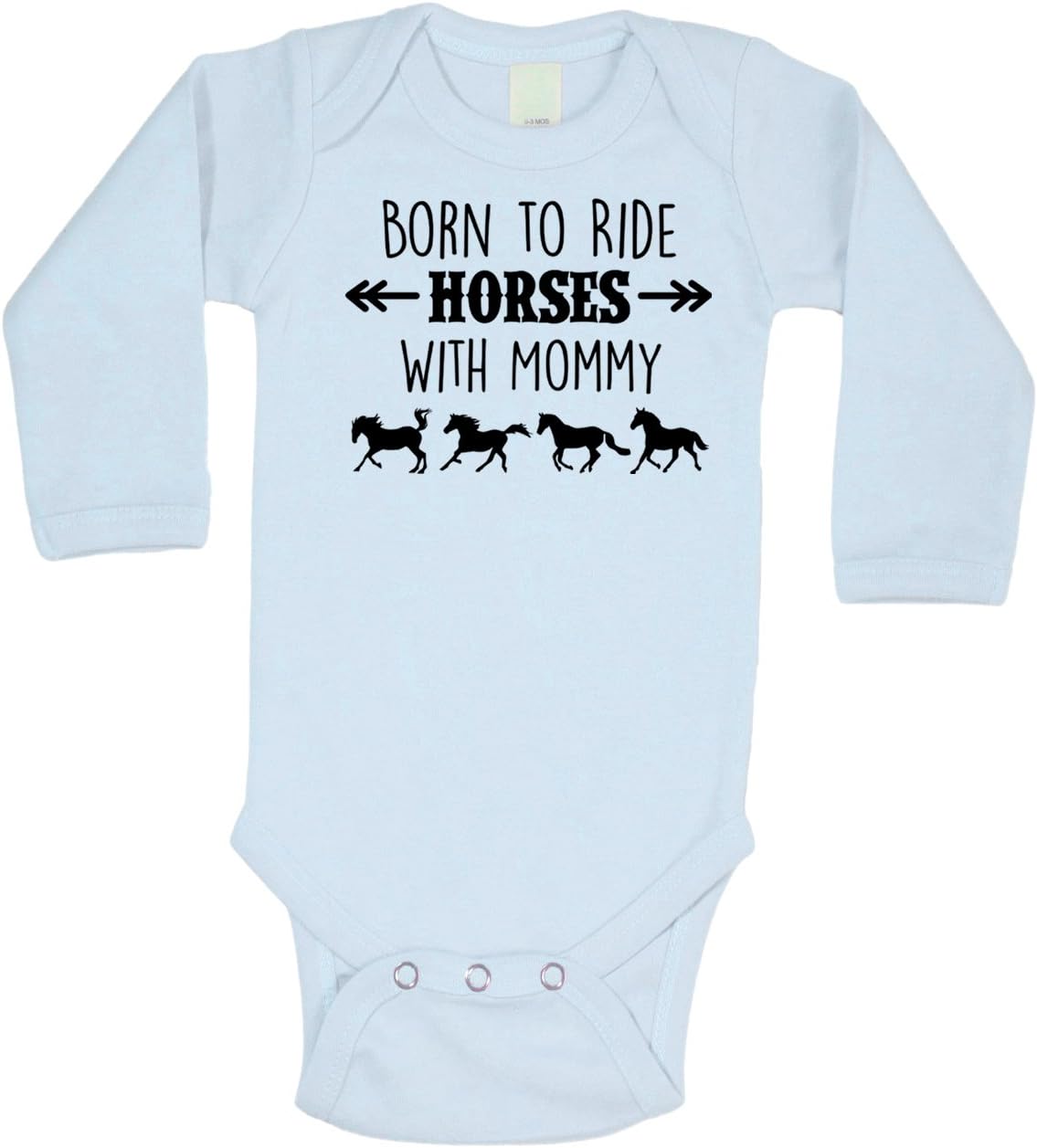 Equestrian Creations Born to Ride Horses with Mommy Long Sleeve Bodysuit (Baby Blue, 6-12 Months)