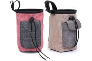 Enrunnig– Dog Treat Training Pouch – 3 Ways to Wear– Easily Carries Pet Toys,Kibble,Treats -Built– in Poop Bag Dispenser –2pcs (Pink+Brown