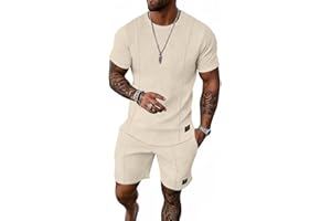 UOUA Mens Short Sets Summer 2 Piece Outfits Casual Short Sleeve Jogging Tracksuits