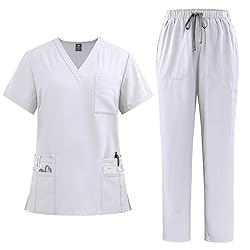 Women Scrubs Set V-Neck Stretch Tops with Pockets