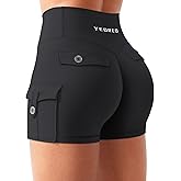 YEOREO CoreFlex Women Workout Gym Shorts with Cargo Pockets Hidden Scrunch 3.6" 4.5" Inseam No Front Seam Biker Shorts