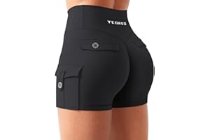 YEOREO CoreFlex Women Workout Gym Shorts with Cargo Pockets Hidden Scrunch 3.6" 4.5" Inseam No Front Seam Biker Shorts