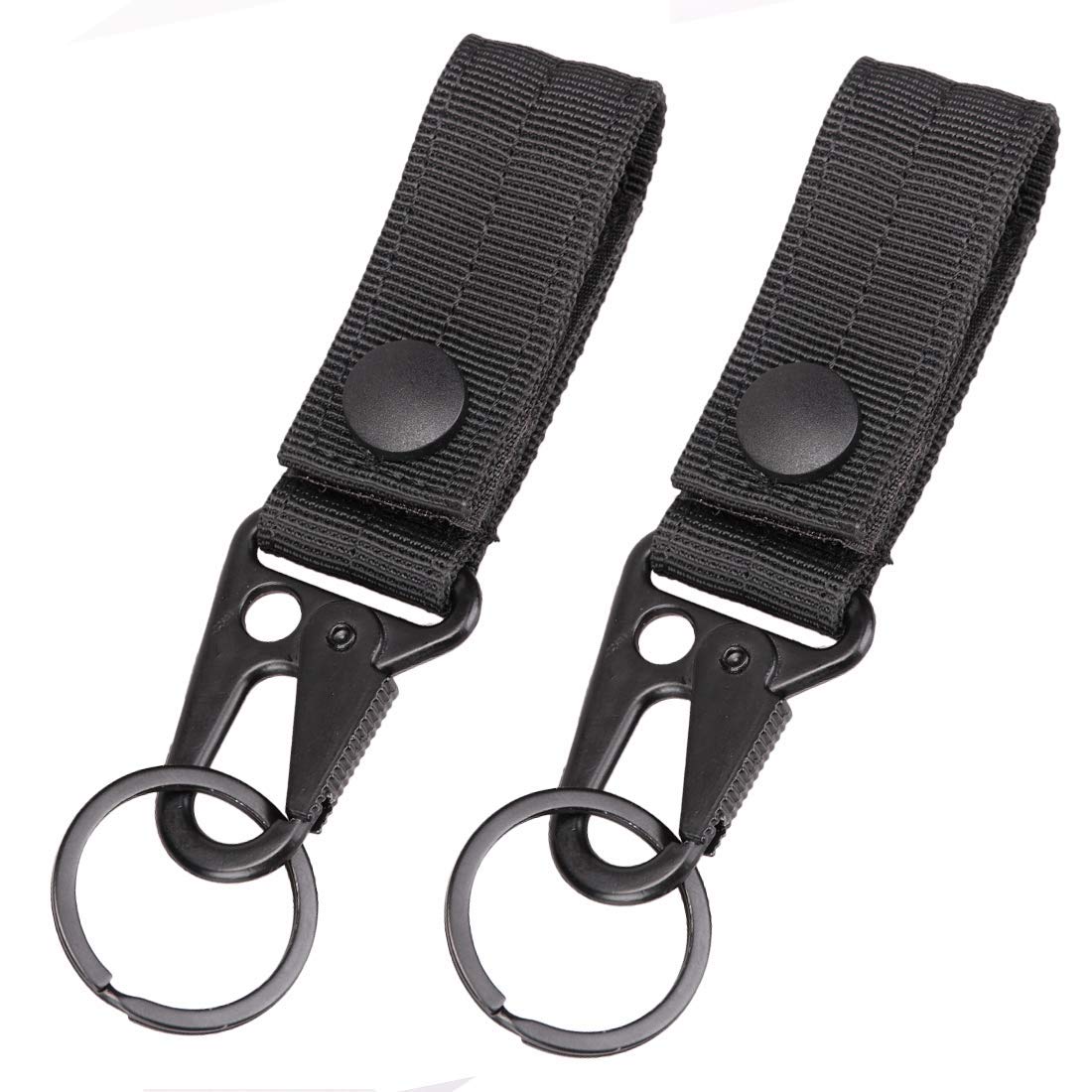 MAGARROW Tactical Keychain Belt Clip Molle Strap Webbing Attachment Strap Hanging Snap Hook Clip (Black- 2pcs)