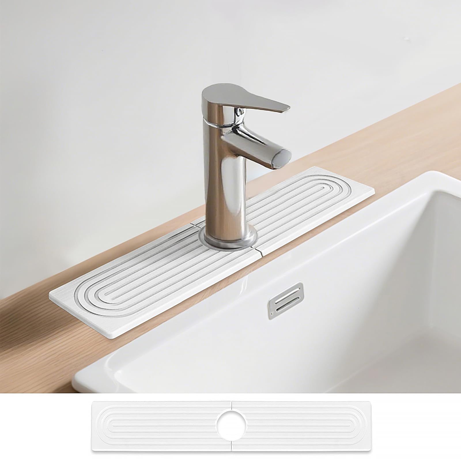 Photo 1 of 15.8"x3.9" Stone Faucet Mat for Kitchen Sink, Diatomite Quick Dry Kitchen Sink Splash Guard Water Absorbent Drying Mat, Drying Stone Sink Tray for Bathroom Counter, White