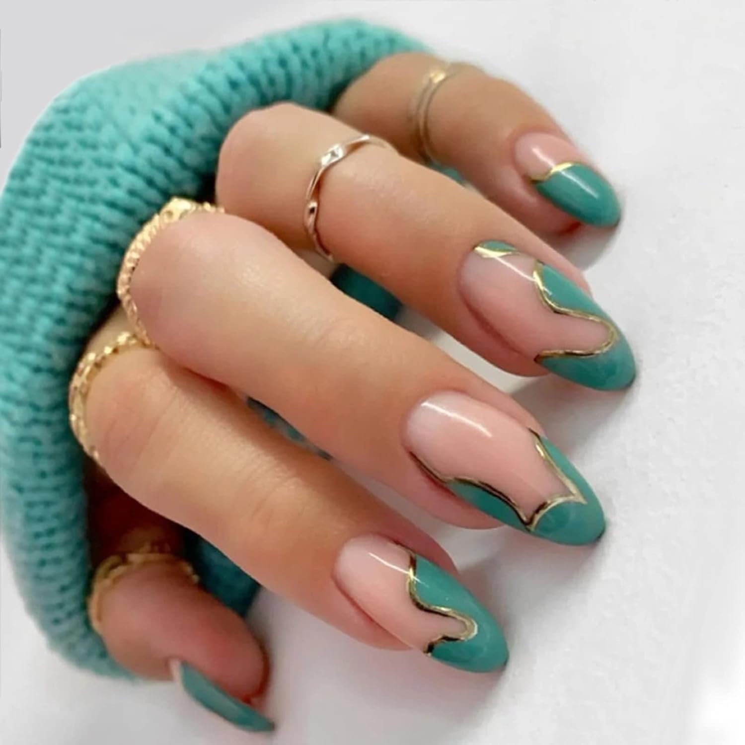 6 Packs (144 Pcs) Press on Nails Medium Design, Misssix Short Fake Nails Almond French Glue on Nails Set with Adhesive Tabs Nail File for Women - Image 5