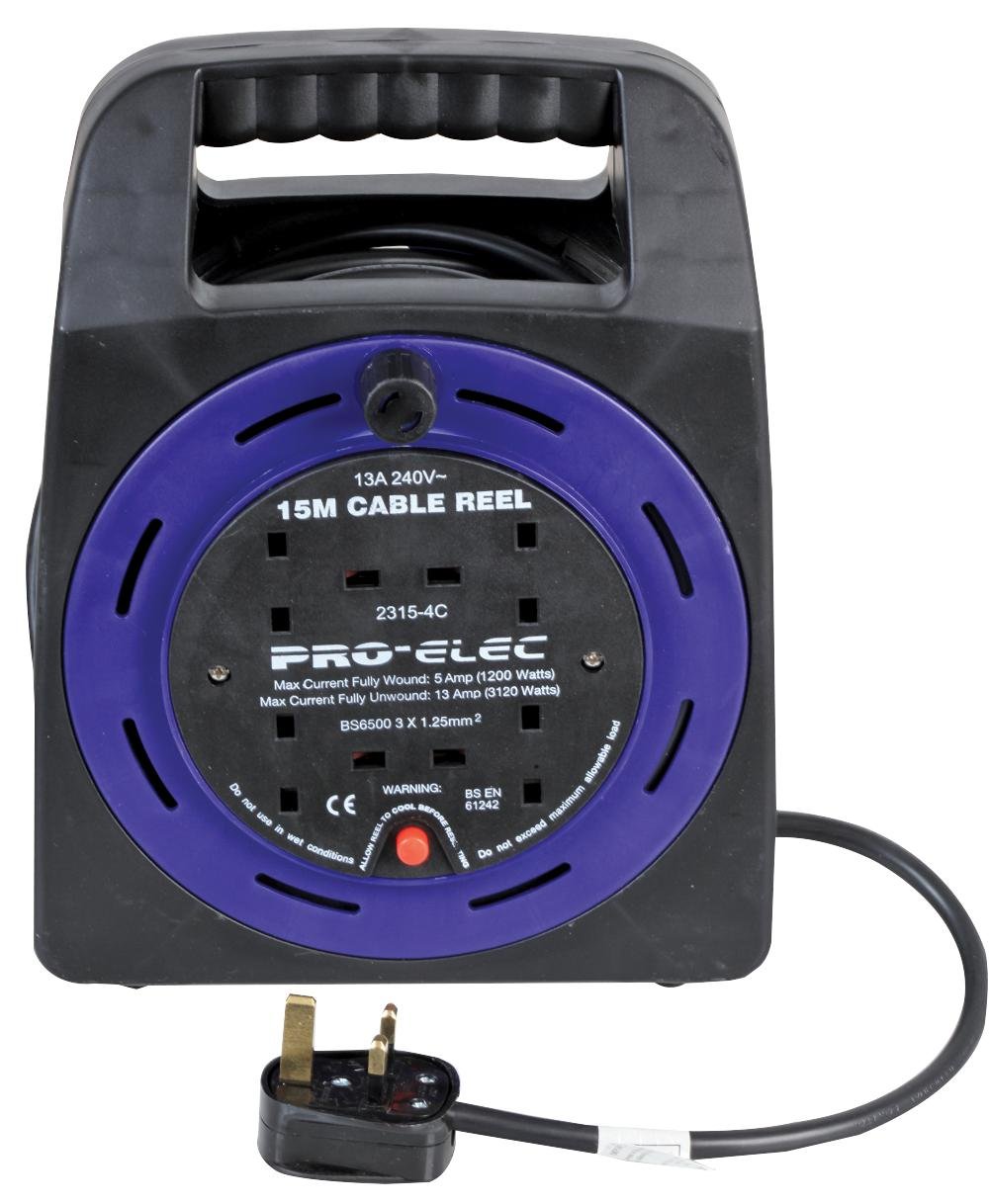 PRO ELEC PELB1590 15m Cable Reel Box, 13A 4 Socket