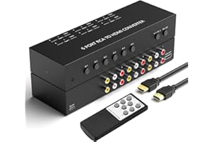 ZUZONG 6 Way RCA to HDMI Converter 1080P/720P RCA Composite CVBS AV Switch to HDMI Converter Adapter Support 4:3/16:9 Switch for Sega Xbox PS1 PS2 PS3 N64 NGC SNES WII VHS VCR Camera DVD