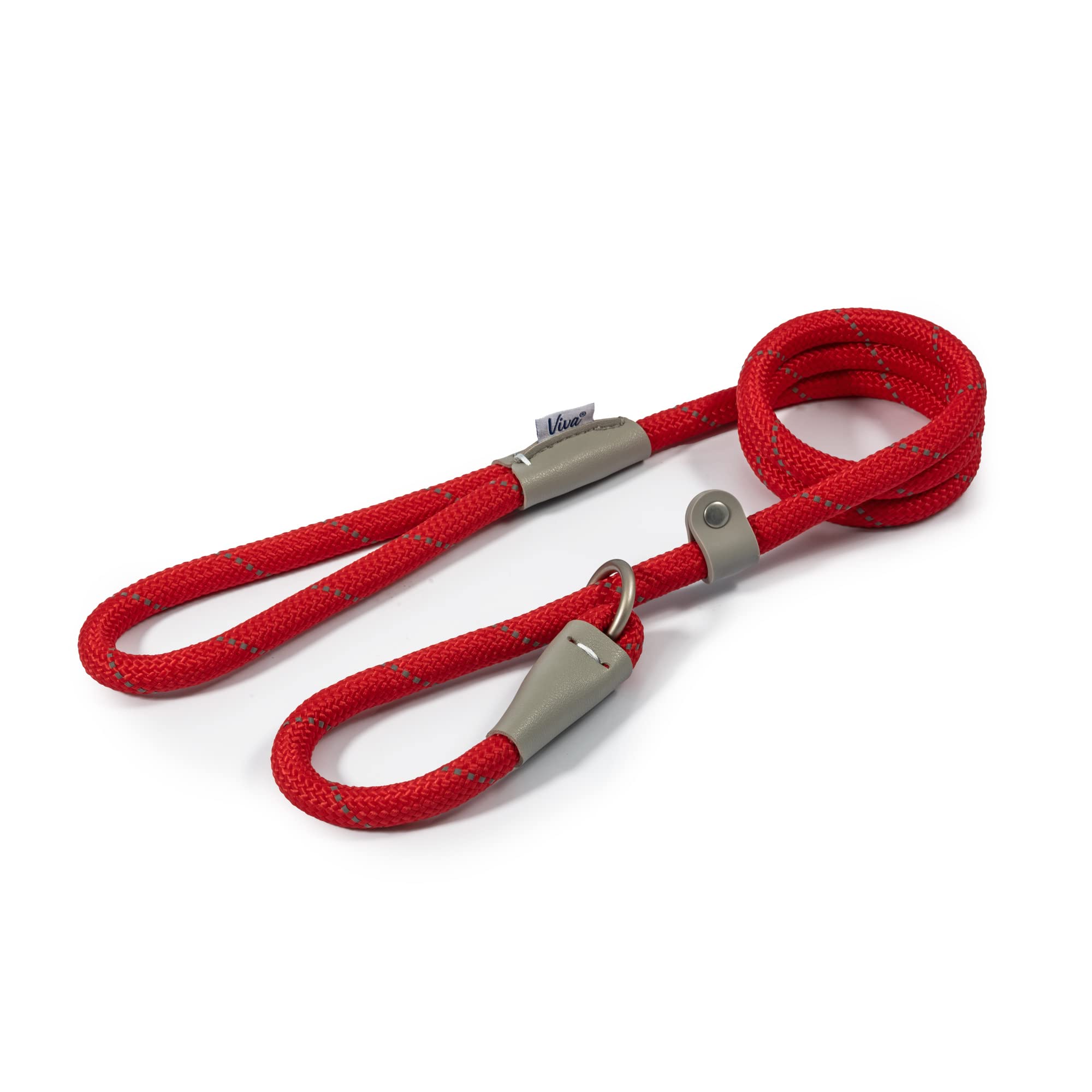 Ancol Viva Reflective Rope and Leather Slip Dog Lead - Red - Lightweight Weatherproof Durable Puppy Training Accessory - 1.2m x 12mm