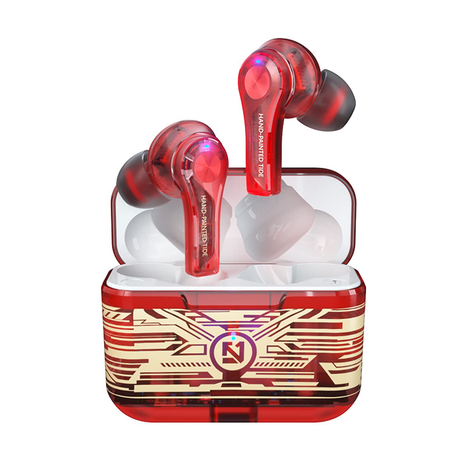 Dpofirs TS200 Transparent Graffiti Wireless Bluetooth Earbuds, InEar Physical Noise Reduction Headset, Hands-free Human Voice Optimized Microphone, Touch Control, 5 Hours Playback