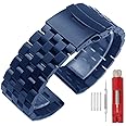 SINAIKE 18mm/20mm/22mm/24mm/26mm Brushed Metal Watch Bands for Men Women Solid Stainless Steel Watch Band Watch Bracelet Strap Deployment Double FlipLock Buckle Black Silver Blue