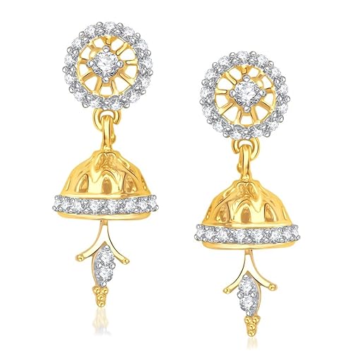 VK Jewels Cubic Zirconia Jhumki Earrings for Women (Golden) (vker1205g)