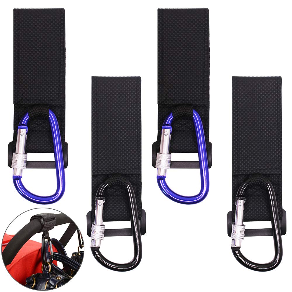 Stroller Hook, SourceTon Set of 4 Packs Multi-Purpose Stroller Hooks, D Shape Spring-Loaded Strong and Lightweight Large Carabiners Clip Set, Universal Fits Stroller, Pram