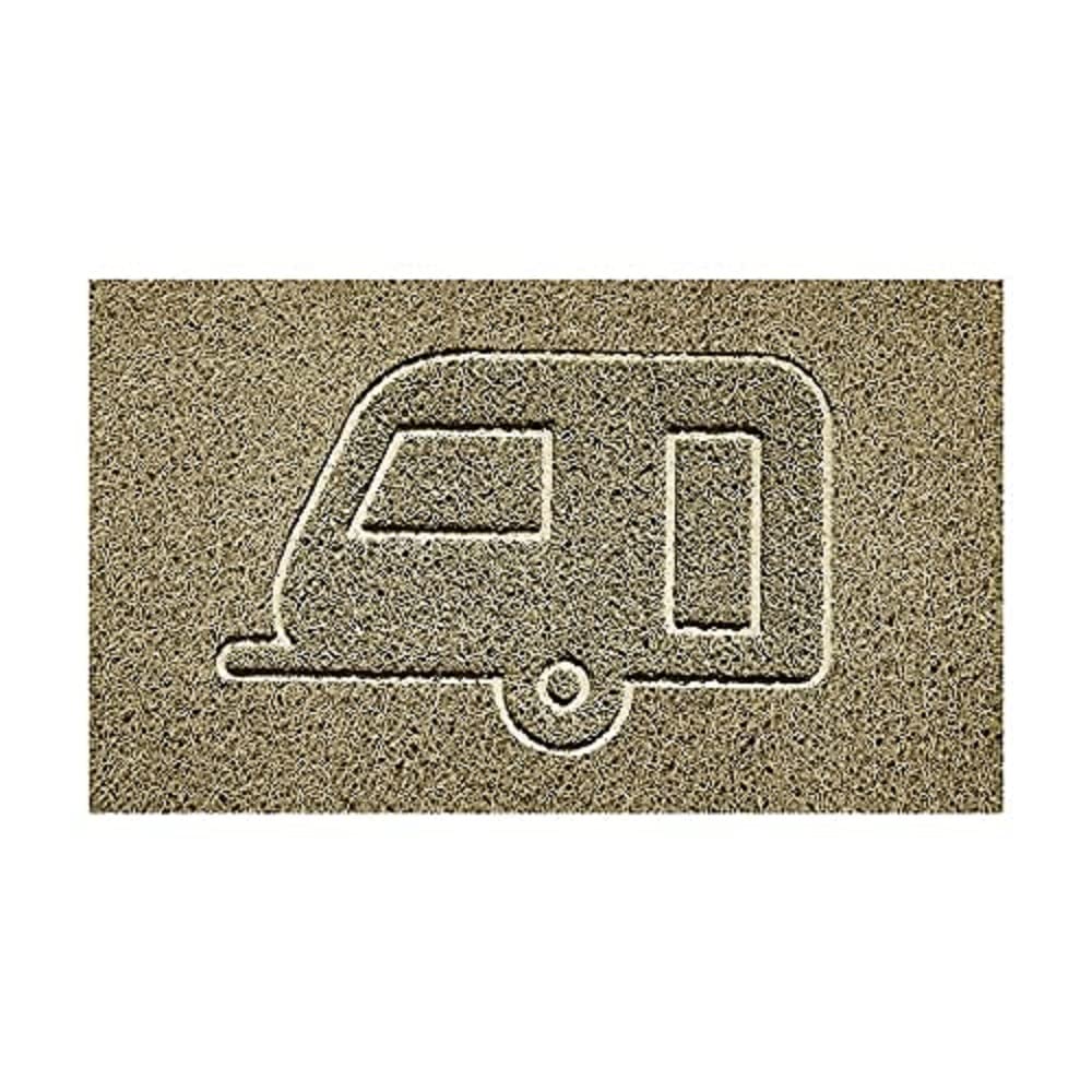 Nicoman Embossed Spaghetti Door Mat Dirt-Trapper Jet-Washable Doormat 70x43cm (Beige, CARAVAN Shape) - Use Indoor or Sheltered Outdoor