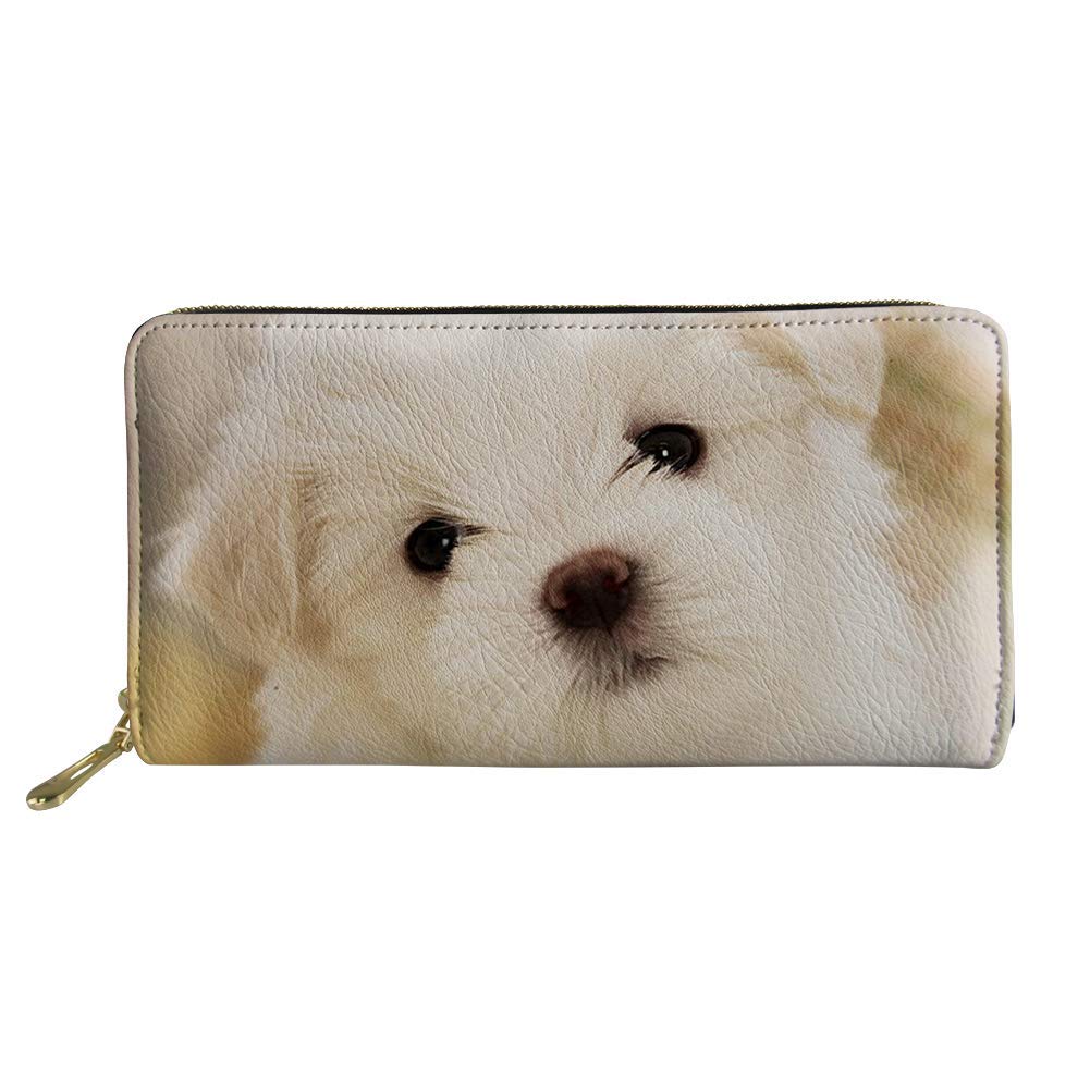 HUGS IDEA Women Ladies Long Wallet Card Holder Clutch Bichon Frise Pattern Cute PU Leather Purse