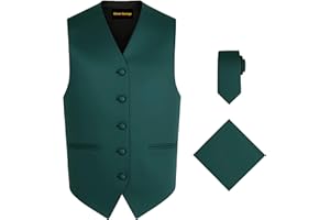 Oliver George 3pc Men's Solid Formal Suit Vest Waistcoat Tuxedo Dress Vest Necktie Handkerchief Set For Suit or Tuxedo