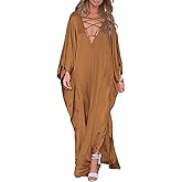 Bsubseach 2026 Long Kaftan Dresses Muumuu Plus Size V Neck Vintage Caftan Coverup Sexy Satin Dress