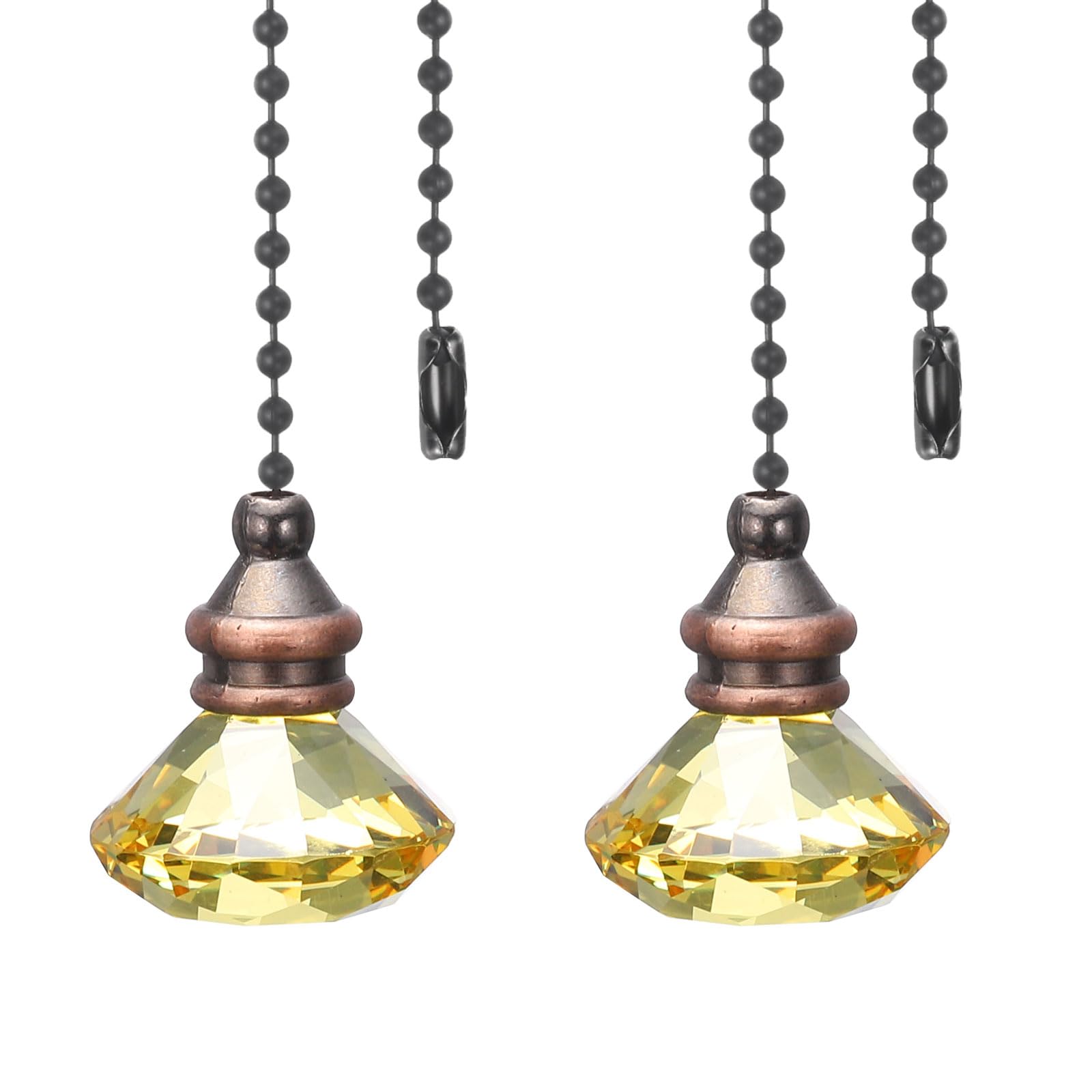 PATIKIL Ceiling Fan Pull Chain, 2 Pack 12" Decorative Diamond Pendant Chain Extender Charm Extension Pull String for Ceiling Fans Light Lamp, Yellow