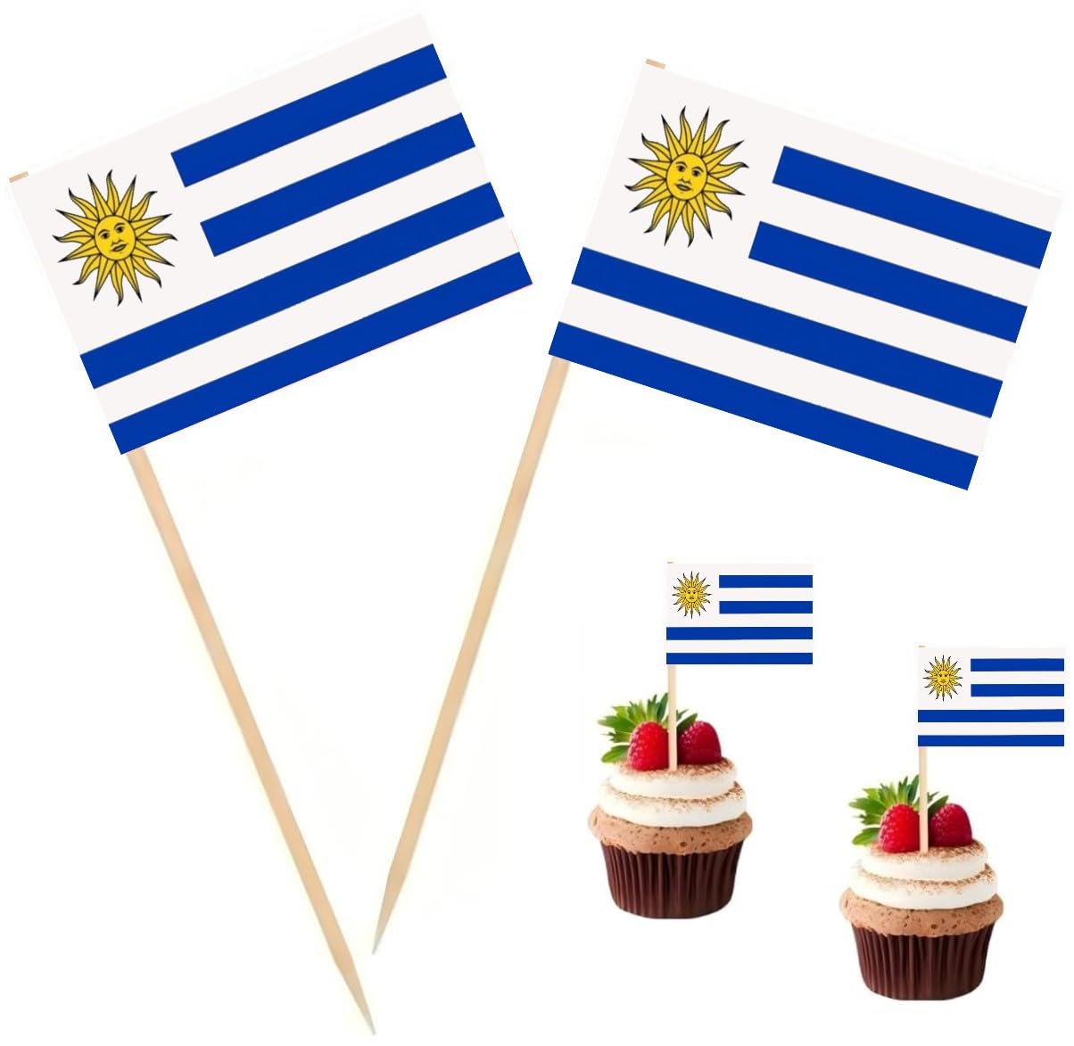 Photo 1 of 100 Pcs Uruguay Flag Uruguayan Toothpick Flags, Cocktail Picks Mini Stick Cupcake Toppers Country Picks Party Decoration Celebration Cocktail Food Bar Cake Flags ?