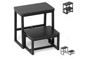 iTsst Step Stool for Adults,Holds up to 500Lb,3 in1 Heavy Duty Sturdy Two Step Stool for Kichen/Bathroom/High beds, Wooden&Metal Frame, Non-Slip Pads