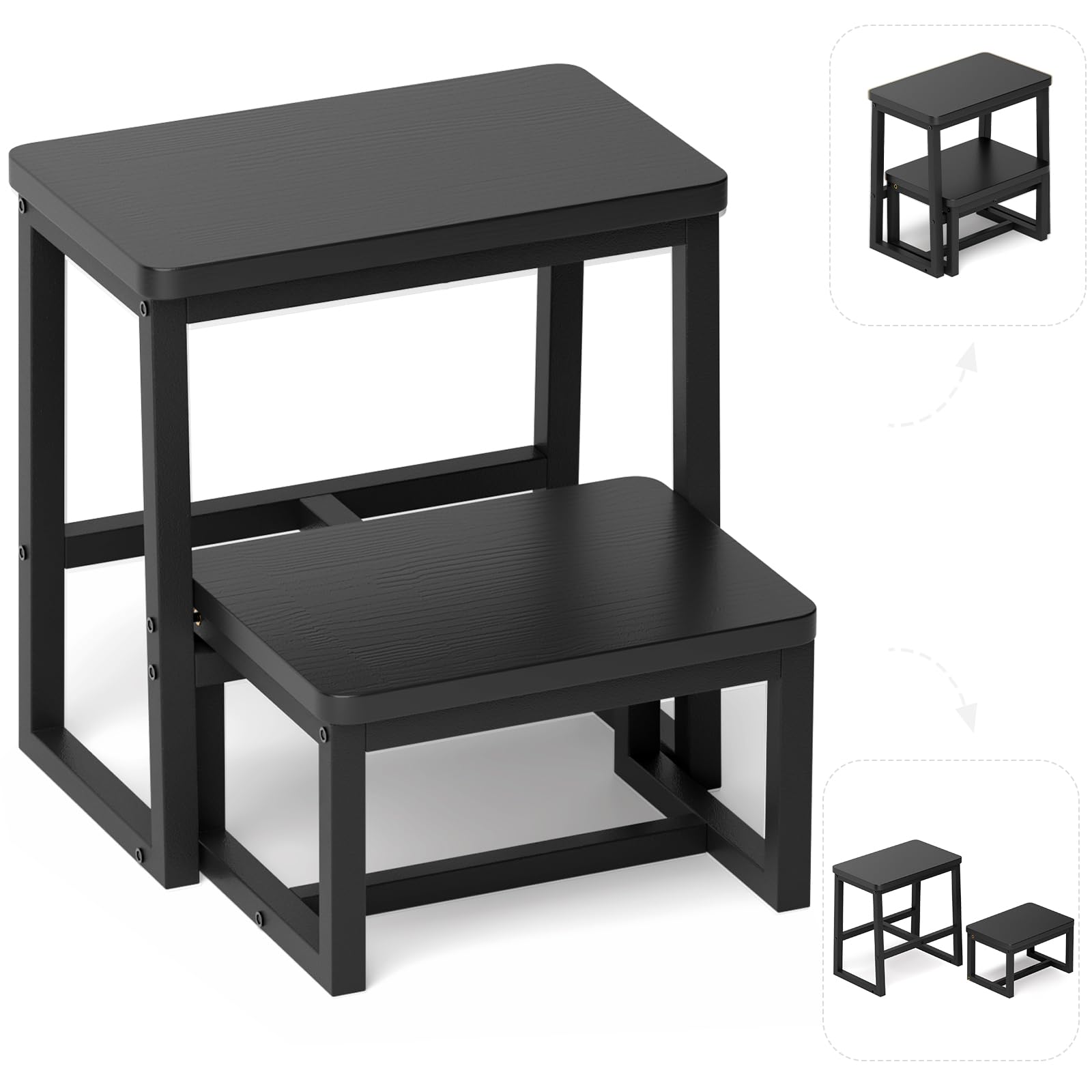 Photo 1 of iTsst Step Stool for Adults,Holds up to 500Lb,3 in1 Heavy Duty Sturdy Two Step Stool for Kichen/Bathroom/High beds, Wooden&Metal Frame, Non-Slip Pads