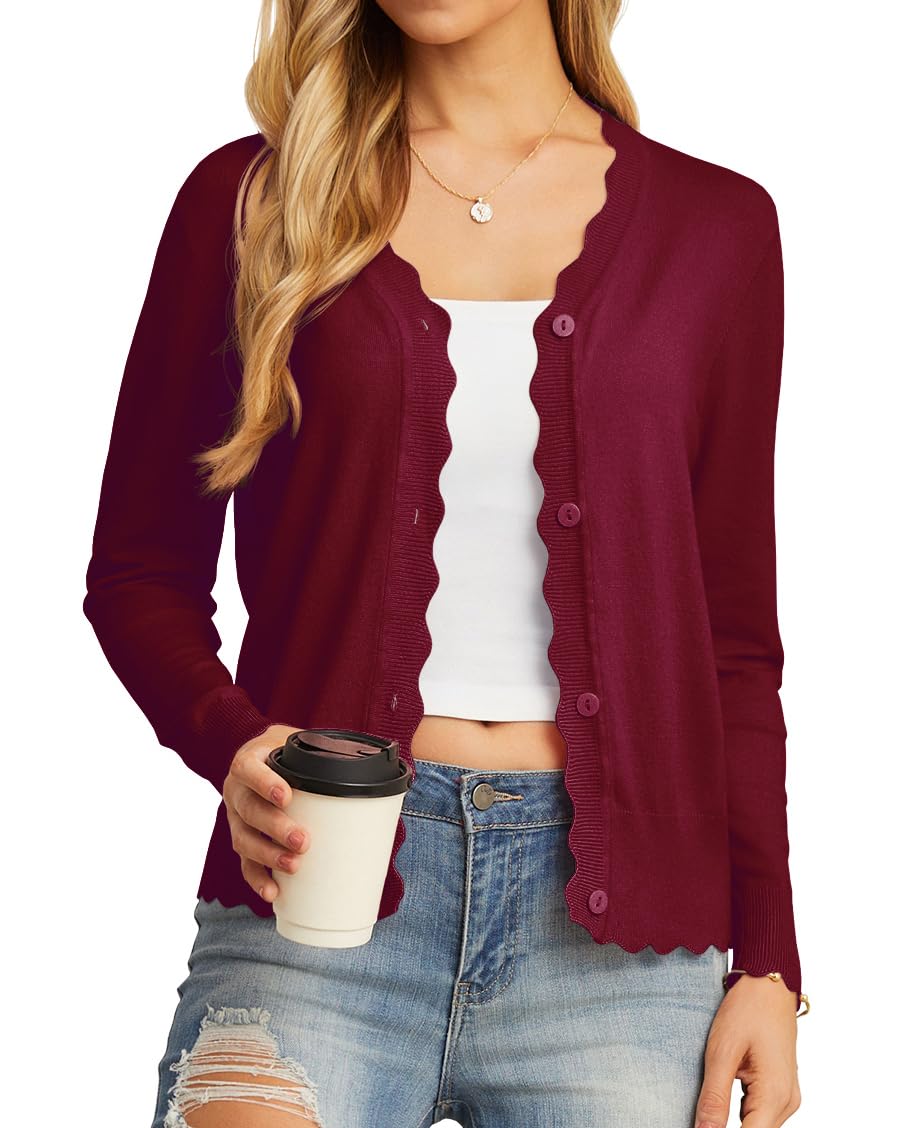 GRECERELLE Cardigan Sweater for Women Lightweight Long Sleeve Shrug Sweater for Women Dressy, Wine Red, X-Small Image