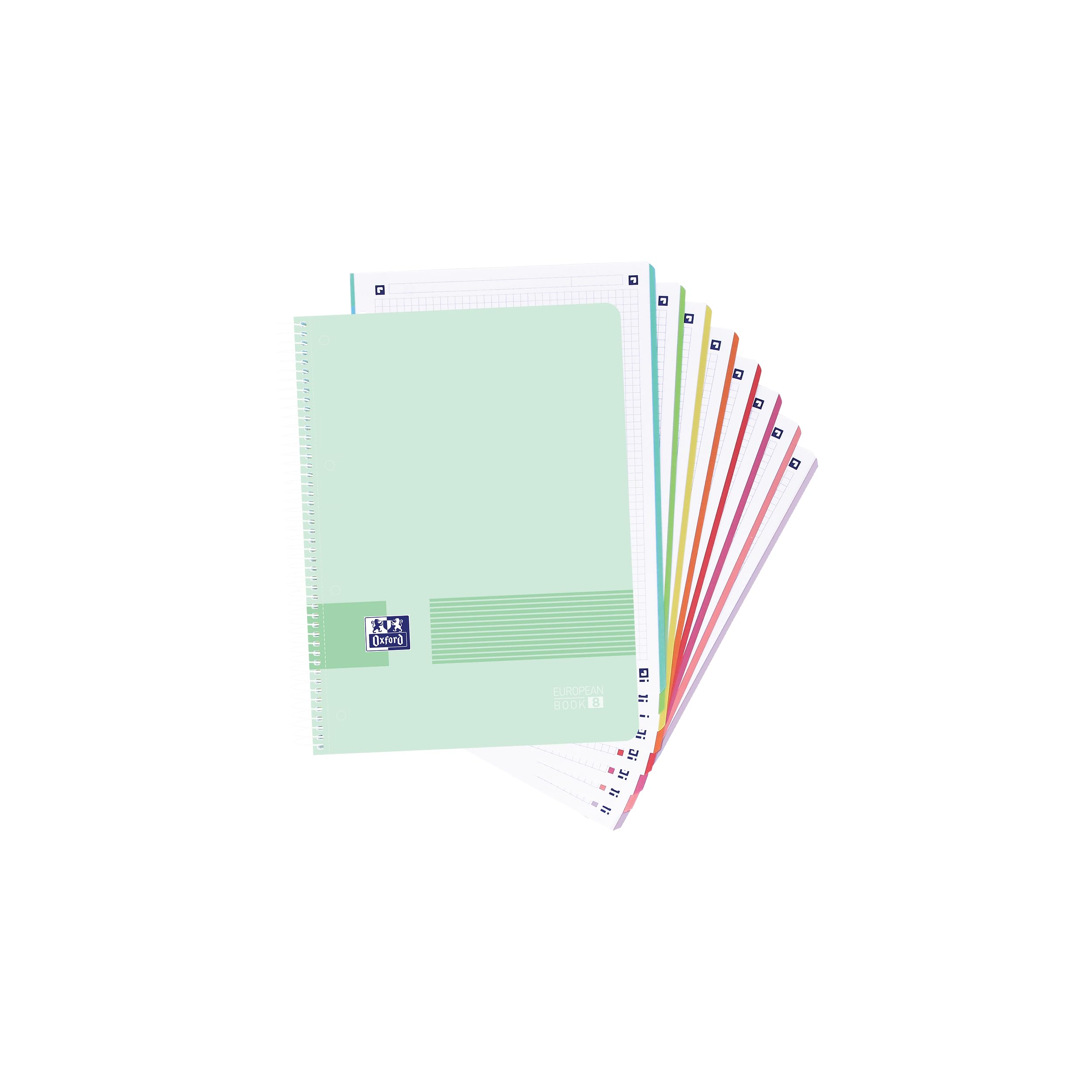 Oxford Live & Go, A4+ 5 x 5 Squared Notebook, Plastic Cover, 160 Sheets, 8 Colour Bands, Microperforated Notebook, Ice Mint Pastel