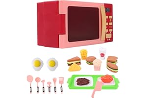 Toy Microwave Oven Playset with Light and Sound, Kitchen Appliances Play Set for Kids, Play Kitchen Accessories and Toy Food 
