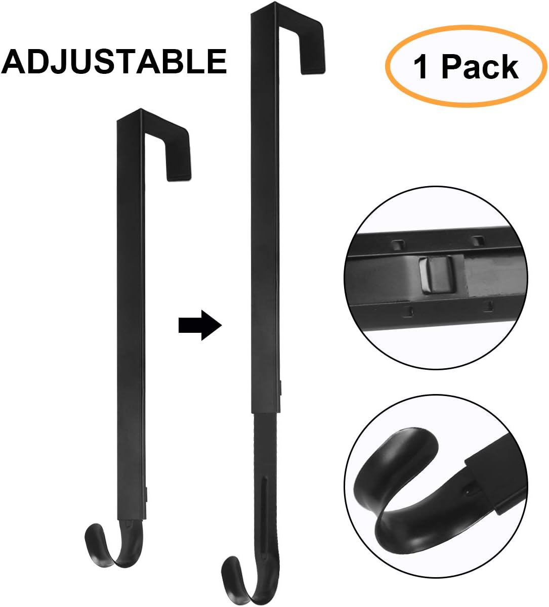 GameXcel Wreath Hanger - Adjustable Wreath Hanger for Front Door from 15-25 Inch - 22 lbs Larger Door Hanger Christmas Wreaths Decorations Hook - Black: Home & Kitchen