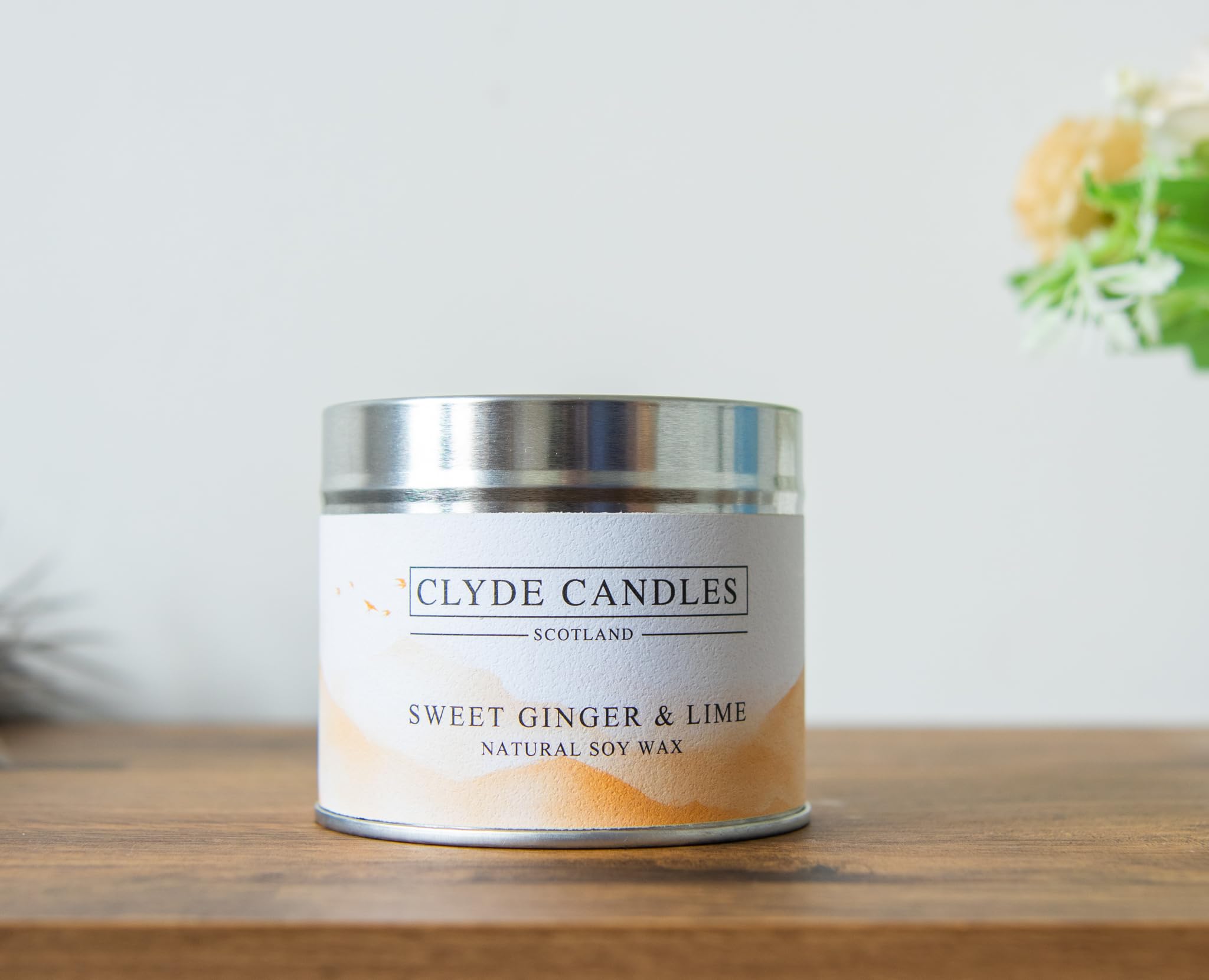 Natural Soy Candle Tin - Clyde Candles Scotland - Vegan Scottish Gifts, British Made (Sweet Ginger and Lime)