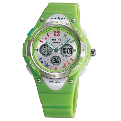 PASNEW High Quality Water-proof 100m Dual Time Unisex Child Outdoor Sport Watch Green