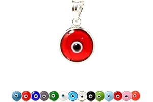 MIZZE Made for Luck Authentic 925 Sterling Silver 10 MM Round Glass Evil Eye Charm Turkish Protection Pendant DIY - 14 Colors to Choose from