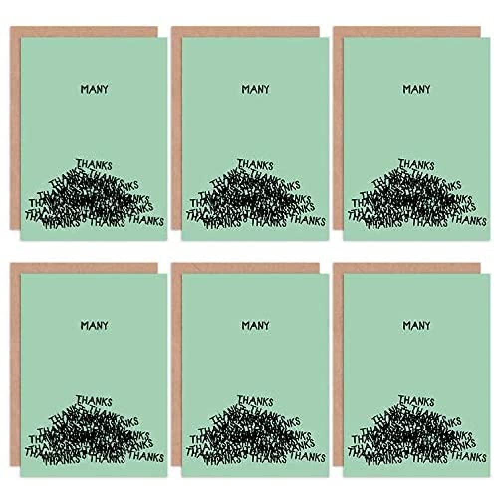 Wee Blue Coo Thank You Cards 6 Pack - Many Thanks Green Typography Set Cards