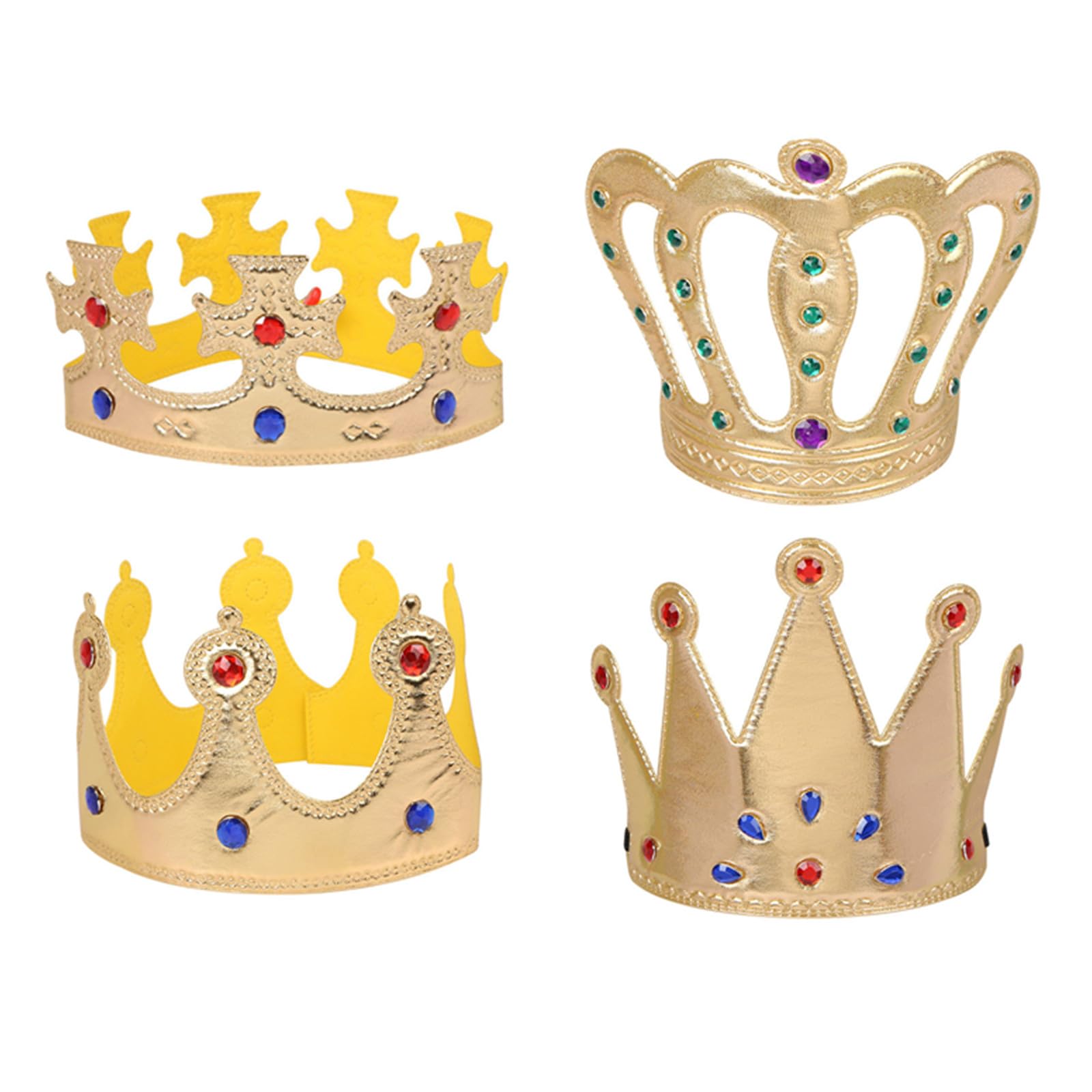 EVERMARKET 4 Pack King Crowns King Queen Prince Princess Cloth Crown,Costume Accessories Stage Props for Theme Party Birthday Cosplay Halloween (golden) — image 1