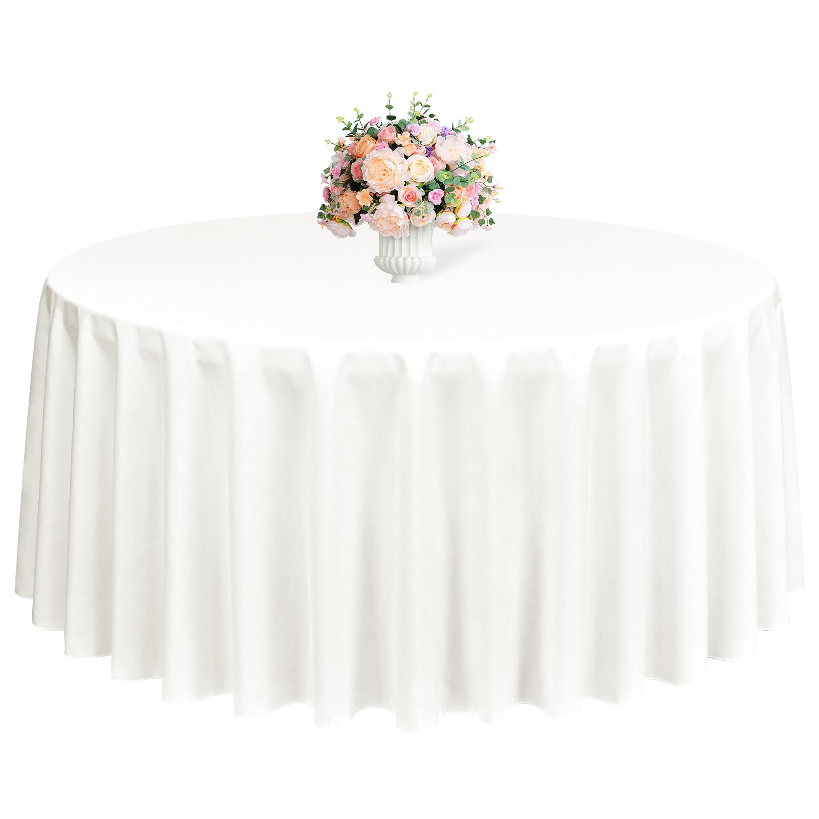 Lumaycens 1 Pack Ivory Round Tablecloths,90 Inch Round Table Cloth Washable and Reusable Stain and Wrinkle Resistant Polyester Fabric for Wedding Party Banquet Camping Restaurant Decoration — image 1