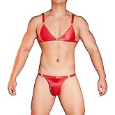 YEMYIQZ Men's Sissy Bra Thong T-Back Underwear Low Rise Bikini Lingerie Set For Men Gay Tank Top Crossdressing Bralettes