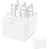 Jumyee Acrylic Disposable Facial Towels Holder Storage Box, 7"×6" Clear Drawer for Clean Skin Club Clean Towels XL, 2-Access Face Towel Holder for Bathroom, Wall-Mounted Makeup Organizer Container
