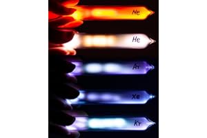 MODEROCK Rare Luminous Gases Element Collection, 99.999% Purity, Including Helium,Neon, Argon, Krypton, Xenon, for Collection, Display, Teaching, Gift, Pack of 5