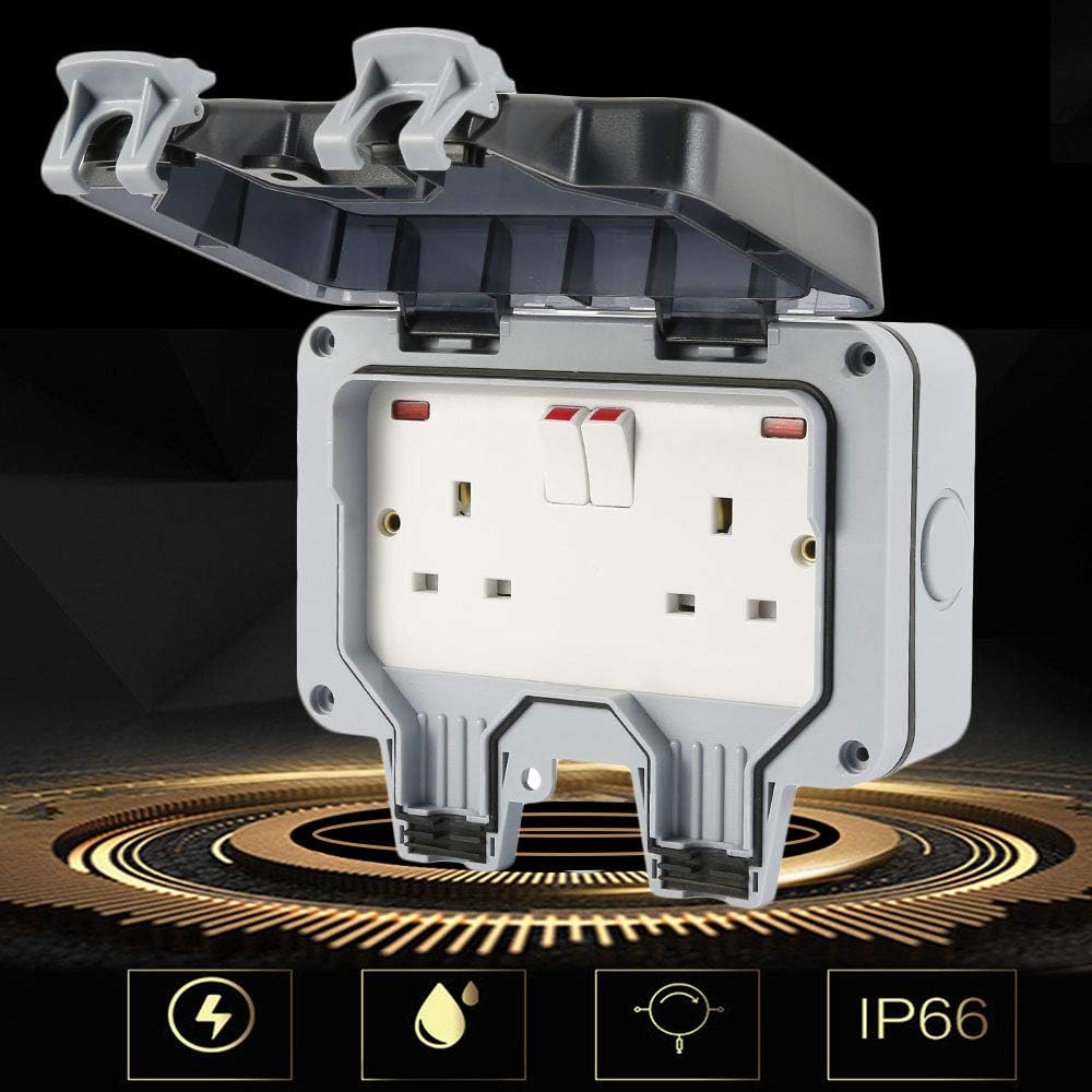 Weatherproof Inline Double Socket Outside Sockets Waterproof Double Socket, Switched Power Socket IP66 ...