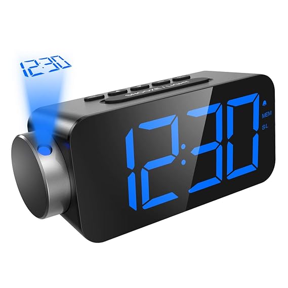 ORIA 180° Flip-Projektionswecker, 6.5'' Große LED-Anzeige FM Radiowecker, Digital Wecker Uhr LED Wecker, Uhrenradio Tischuhr 