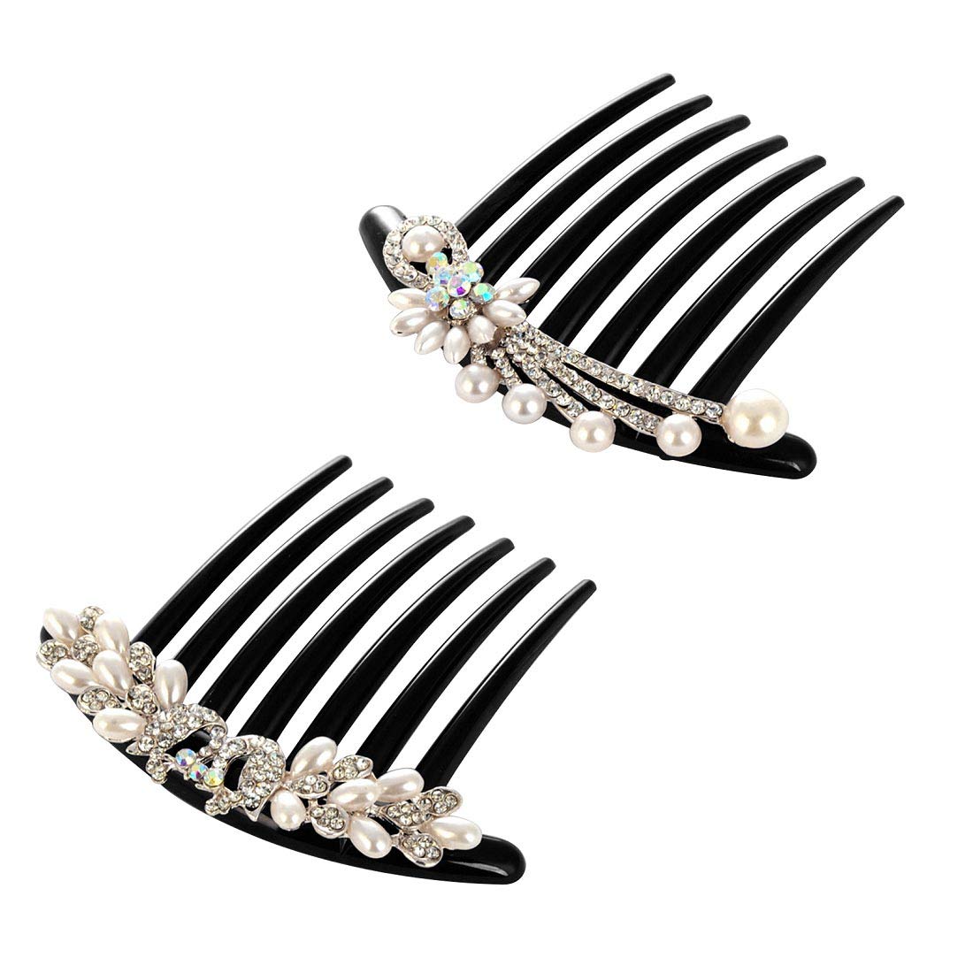 Pearls Hair Side Comb Crystal Decor Plastic Twist Comb with 7 Teeth